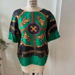 Vintage 80's STUNT COLLECTION Equestrian Silk Top Size Medium